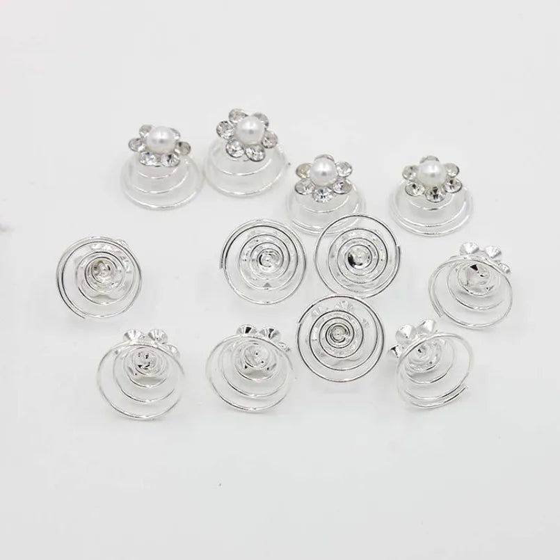 12Pcs Wholesale Flower Hairpins Clips Headwear Twist for Bridal Bridesmaid Wedding Hair Decoration Jewelry Accessories L005